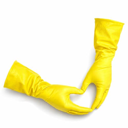 Yellow Household Kitchen Cleaning Dishwashing Reusable Gloves - Medium & Small - color: Yellow Latex - 6 Pairs
