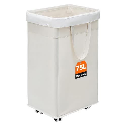 CHICVITA 75L Collapsible Laundry Basket with Wheels & Wash Bag, White - color: White, size: 75L (15.7"L x 11.8"W x 24.8"H)