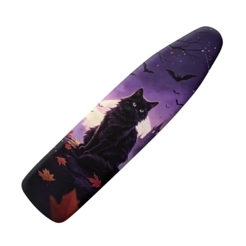 Black Cat Ironing Board Cover, Bat Ironing Board Cover with Elastic Edges, Heat Reflective & Stain Resistant Standard Full Size 13x54 Inch - color: Black Cat Bat