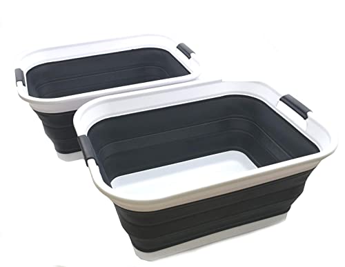 SAMMART 42L(11 gallon) Set of 2 Collapsible Plastic Laundry Basket-Foldable Pop Up Storage Container-Portable Washing Tub-Space Saving,Water capacity 34L(9 gallon) (2 rectangular - strengthen, black) - color: Black, size: 2 x 42L Rectangular