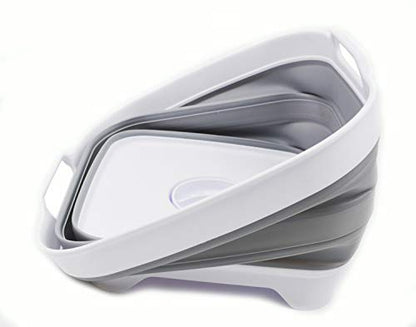SAMMART 10L (2.64 gallon) Collapsible Dishpan with Draining Plug - Foldable Washing Basin - Portable Dish Washing Tub - Space Saving Kitchen Storage Tray (1, White/Grey) - color: White/Grey
