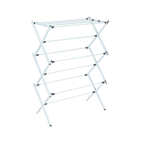 Household Essentials Folding Clothes Drying Rack with Strong Steel Frame and 11 Coated Dowels, White - color: White/Black