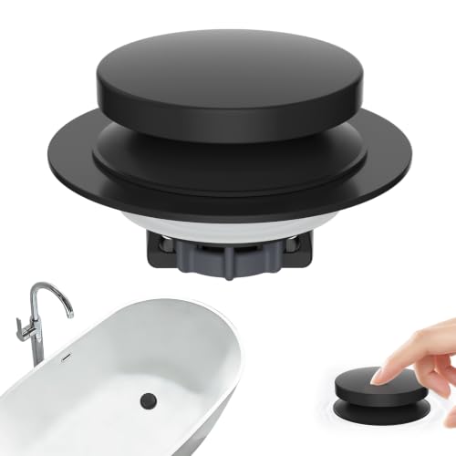 Hibbent 3 in 1 Metal Bathtub Drain Stopper, Universal Pop Up Tub Stopper - color: Matte Black