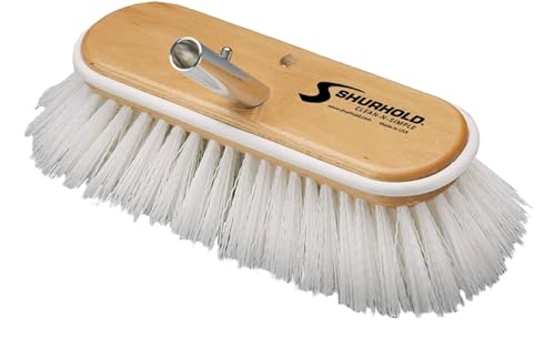 Shurhold Classic Deck Brush – Boat Cleaning Brush with Wood Block, Rubber Bumper & Durable Bristle Design - color: Stiff, White - 10", style: Deck Brush Stiff