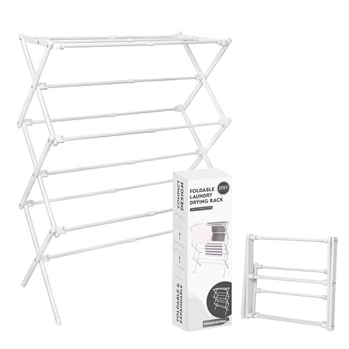 ZOES HOMEWARE 2026 Enhanced Clothes Drying Rack | Foldable Drying Rack Clothing for Laundry | Small Collapsible Portable Dryers for Laundry | Use for Indoor & Outdoor | White 37.5"x29"x12" - color: White