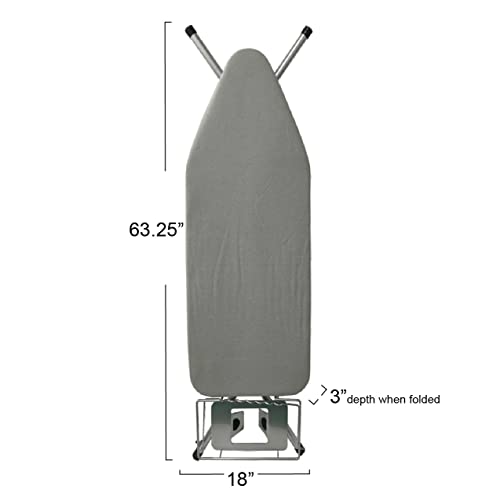 Household Essentials Wide Top Ironing Board with 4‑Leg Steel Frame, Fixed Iron Rest, Silicone‑Coated Cotton Cover, Grey - color: Grey/Silver, size: 49" L, style: With iron station