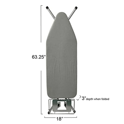 Household Essentials Wide Top Ironing Board with 4‑Leg Steel Frame, Fixed Iron Rest, Silicone‑Coated Cotton Cover, Grey - color: Grey/Silver, size: 49" L, style: With iron station