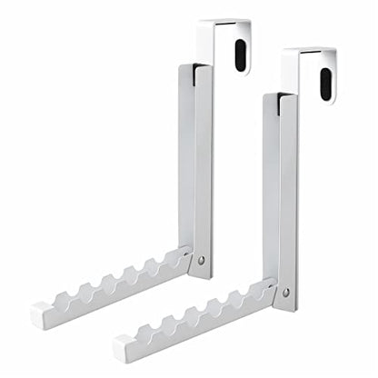 2PCS Over Door Hooks Hanger,Foldable Over Door Drying Laundry Hooks for Hanging Clothes 6 Groves Over Door Towel Racks for Clothes,Coat, Behind Back of Door Bathroom, Bag and Robe( Bright white)