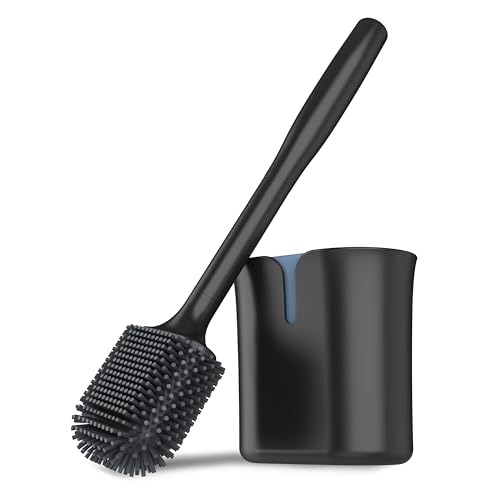 MR.SIGA Toilet Brush and Holder, Wall Mounted Toilet Brush for Bathroom Cleaning, Compact Toilet Brush with Holder Set, Black, 1 Pack - color: Black