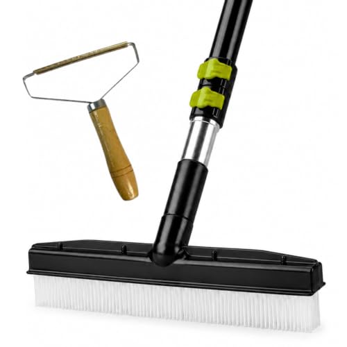 A-to-Z Supply Room Groom Carpet Rake Groomer with Telescoping 54" Adjustable Handle & Portable Lint Remover Brush Tool, Carpet Brush Ideal for Pet Hair, Refreshing Carpets, Rugs, and Artificial Turf - style: Green Handle Bundle