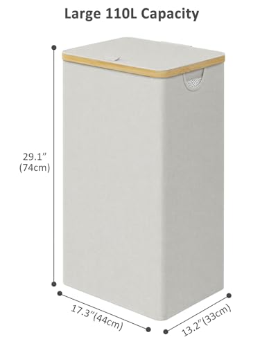 IEGrow Laundry Hamper with Lid,110L Laundry Basket with Mesh Bag,Light Grey - color: Light Grey, size: 110L