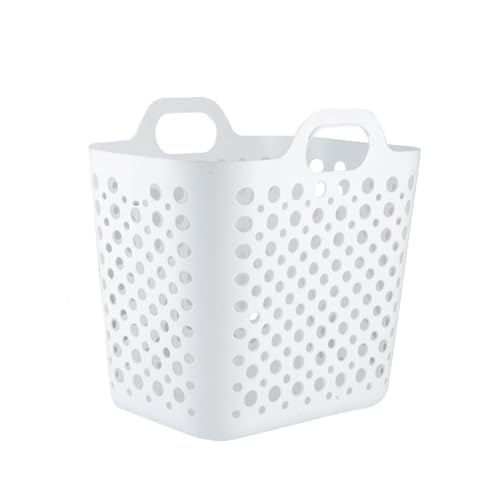 Portable Laundry Hamper with Handles - Foldable Rectangle Clothes Basket for Bedroom, Bathroom, Dorm, or Storage - Durable Plastic Laundry Organizer (White, Large) - color: White, size: Large