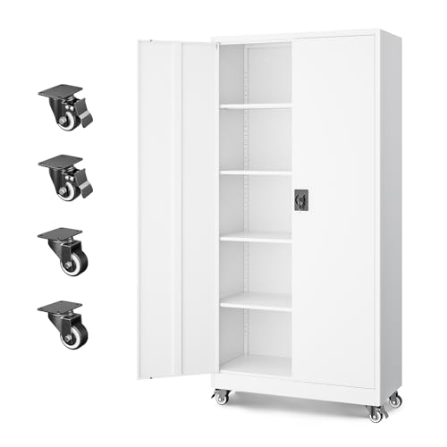 Letaya Metal Garage Storage Cabinets with Lock Door and Adjustable Shelves, Steel Tool Cabinets for Home,Office,Warehouse Organisieren (White, 74.41" H) - color: White, size: 16"D x 32"W x 74.41"H