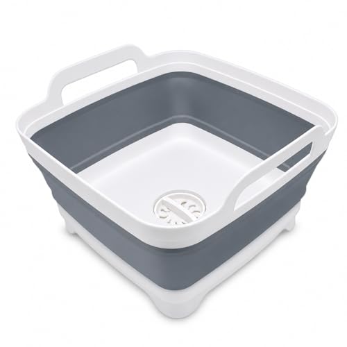 Collapsible Dish Basin with Drain Plug, Foldable Wash Basin 2.4 Gal (9L) - color: Gray