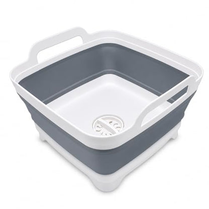 Collapsible Dish Basin with Drain Plug, Foldable Wash Basin 2.4 Gal (9L) - color: Gray