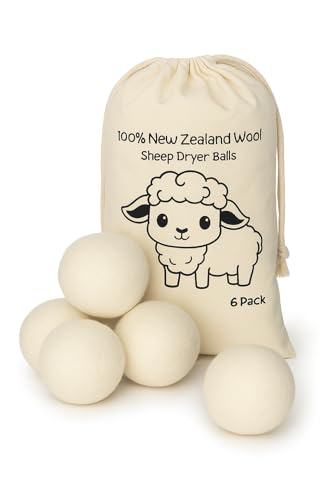 Natural Wool Dryer Balls | Reusable Natural Fabric Softener | Reduces Wrinkles & Drying Time | Large Dryer Balls is a Better Alternative to Plastic Balls and Liquid Softener| Saves Energy (Pack of 6)