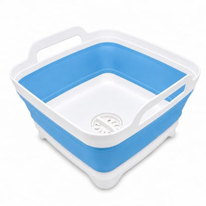 Collapsible Dish Basin with Drain Plug, Foldable Wash Basin 2.4 Gal (9L) - color: Blue