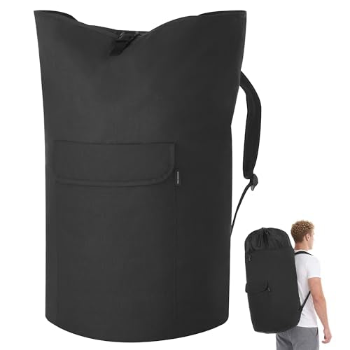 SONGMICS Laundry Bag, Laundry Backpack, Heavy-Duty, 31.7 Gallons (120 L) - color: Ink Black, style: 120 L
