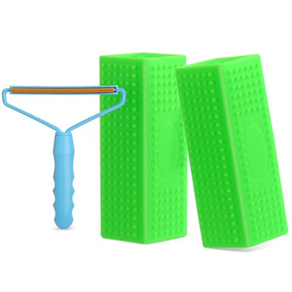 Honeydak 3 Pieces Hair Remover Tool Dog Hair Remover Pro Silicone Cleaner Brush Roller Fuzz Hairball Brush for Carpet Rake, Car Mat, Couch, Pet Bed, Clothes(Green, Light Blue) - color: Green, Light Blue