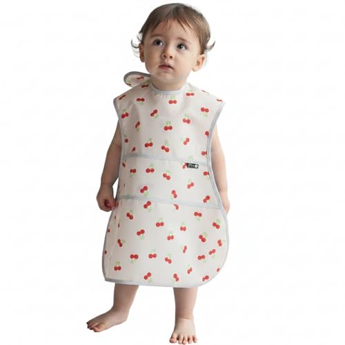 Plie Full Coverage Waterproof Feeding Bib for Toddlers – Extra Long Apron Bib for Mealtime, Self-Feeding, High Chairn - color: Gray Cherry