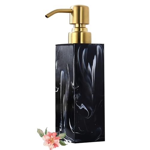 Marble Look Soap Dispenser, Black Countertop Lotion Resin Bottles with Rust Proof Gold Pump, Refillable Liquid Hand Soap Jar, Resin Shower Dispensers for Bathroom, Kitchen - color: Ink Black+brushed Gold