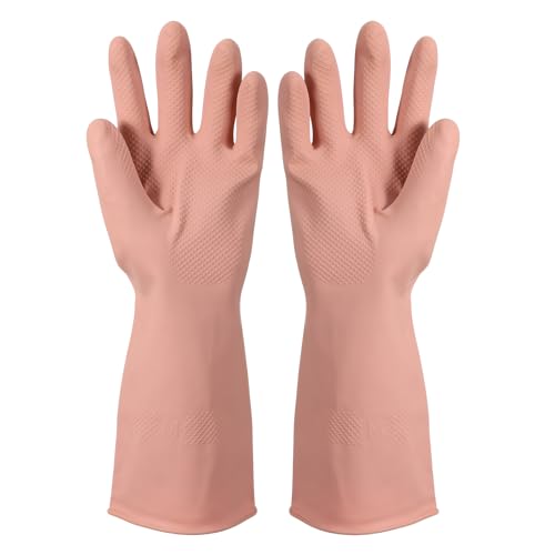 uxcell Rubber Cleaning Gloves, Reusable Household Dishwashing Long Rubber Gloves with Non-slip Grip - color: Pink, size: Large