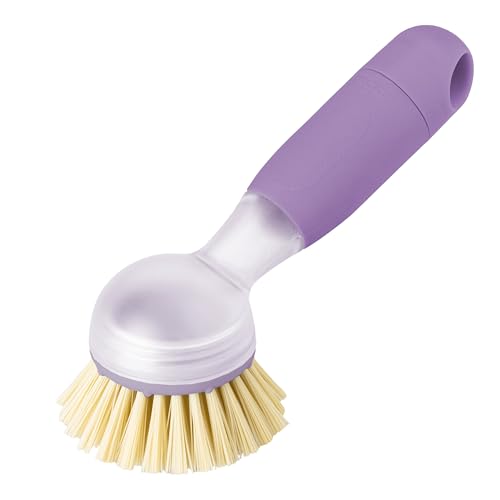 Vigar Rengo Dish Brush with Soap Dispenser, Nylon Bristles, Purple - color: Purple