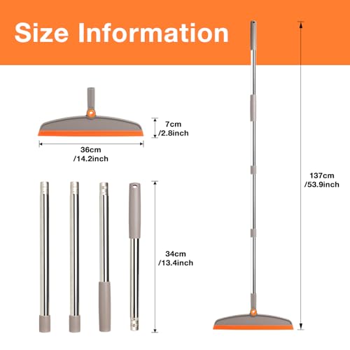 Silicone Air Broom,Multifunction Broom with Long Handle,Adjustable Rubber Sweeping Water,Pet Hair Remover for Carpet,Kitchen,Concrete Floor(Grey Orange)