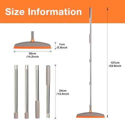 Silicone Air Broom,Multifunction Broom with Long Handle,Adjustable Rubber Sweeping Water,Pet Hair Remover for Carpet,Kitchen,Concrete Floor(Grey Orange)