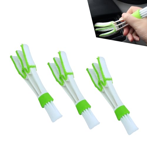 3 PCS Mini Duster for Car Air Vent, 3 Arm Soft Microfiber Dashboard Cleaner, Detachable Washable Brush Head Cleaning Tool, for Window Blinds & Keyboard & AC Vents & Fans (Green)