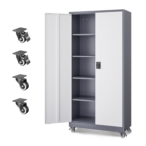 Letaya Metal Garage Storage Cabinets with Lock Door and Adjustable Shelves, Steel Tool Cabinets for Home,Office,Warehouse Organisieren (Grey White, 74.41" H) - color: Grey White, size: 16"D x 32"W x 74.41"H
