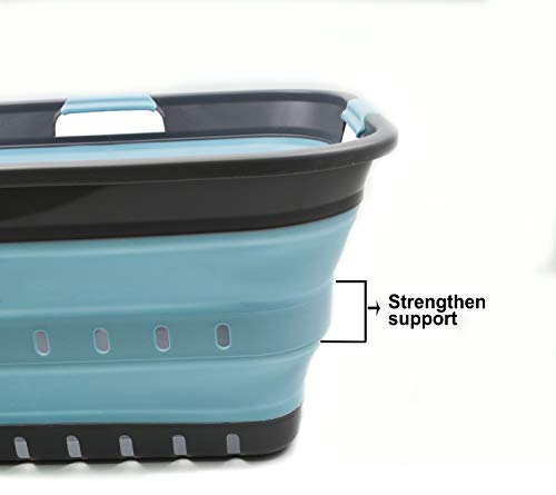 SAMMART 42L (11 gallon) Collapsible Plastic Laundry Basket - Foldable Pop Up Storage Container/Organizer - Portable Basket - Space Saving Hamper/Basket (2, Grey/Sea Angel) - color: Grey/Sea Angel