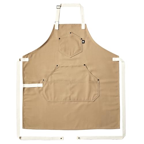 HexClad Eco Modern Chef Apron for Cooking and Grilling, Professional HexTwill Fabric Aprons with Pockets - color: Sand