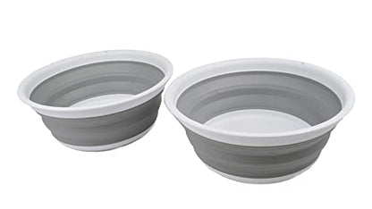 SAMMART 7.5L (1.98 Gallon) Collapsible Tub - Foldable Dish Tub - Portable Washing Basin - Space Saving Plastic Washtub (White/Grey (Set of 2)) - color: White/Grey (Set of 2)