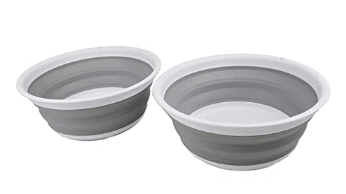 SAMMART 7.5L (1.98 Gallon) Collapsible Tub - Foldable Dish Tub - Portable Washing Basin - Space Saving Plastic Washtub (White/Grey (Set of 2)) - color: White/Grey (Set of 2)