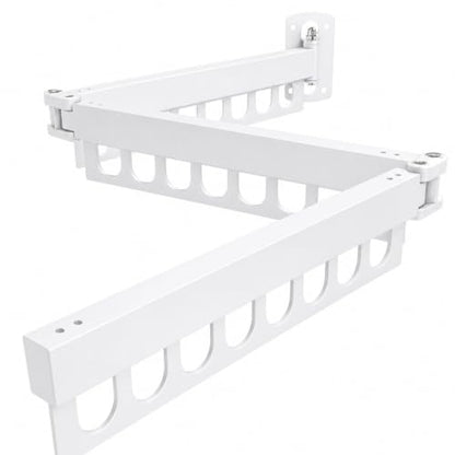 Clothes Drying Rack Carbon Steel Laundry Drying Rack Collapsible White Wall Mounted Clothes Rack 45 Inch Clothes Hanger Rack with Hooks for Drying Clothes - color: White