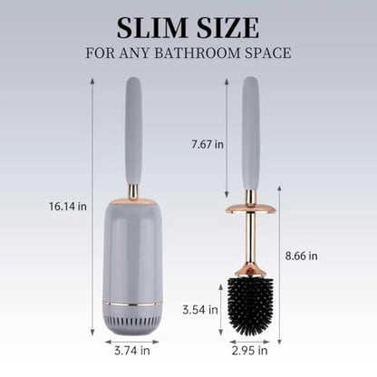 Toilet Brush and Holder Set, Toilet Bowl Brush with Long Handle, High-End Modern Silicone Toilet Brush Set, Non-Scratch Hygienic(Matte White + Silver, A),Father's Day - color: Matte White + Silver