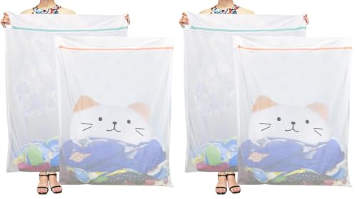 Tenn Well Extra Large Mesh Laundry Bags, 4 Pack 43 x 35 inch Jumbo Delicates Bag for Washing Machine, Large Mesh Bags for Delicates, Coats, Blankets, Bedding, Toys, Pet Items - color: White, size: XL (43"x35") (Pack of 2)