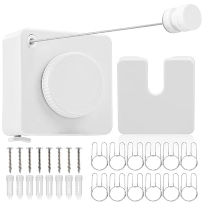 15.7Ft Retractable Clothesline Indoor,Non-Sagging Outdoor Clothesline Retracting,Heavy Duty Retractable Clothes Drying Laundry Line,Wall Mounted Stainless Steel Line with 12 Clips(Color:White) - color: White