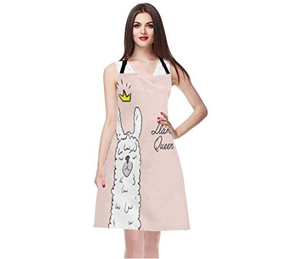 EKOBLA Llama Queen Aprons Alpaca Wearing Crown Funny Cute Animal Cartoon Waterproof Resistant Chef Cooking Kitchen BBQ Adjustable Aprons for Women Men 27x31 Inch - color: Multi-a105