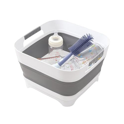 2.6 Gal/10L Collapsible Wash Basin with Drain Plug, Dish Tub - color: Gray