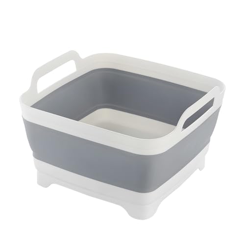 Car Collapsible Dish Basin with Drain Plug Carry Handles, 2.4 Gallons Space Saving Multiuse Portable Sink Tub, Vehicle Storage Tray Wash Bucket, Universal for SUV, Truck, RV
