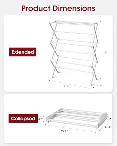 Sakugi Foldable 3-Tier Clothes Drying Rack 37.4" H with Non-Slip Feet - color: White, size: 3 Tier Standard