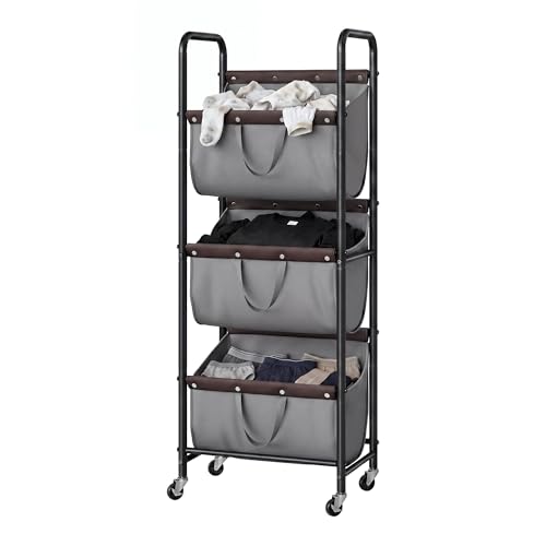 GRANNY SAYS 3 Tiered Laundry Sorter, Narrow Hamper Cart with Wheels - color: Grey