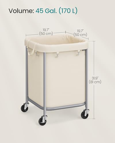 SONGMICS Laundry Basket with Wheels, 170L, Steel Frame, Removable Bag - color: Dove Gray + Cream White, size: 140 L (2-Section)