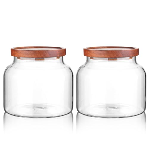Labina Glass Jar with Wood Lid, Airtight Kitchen Storage Canister - size: B2: 47 Oz 2 pcs