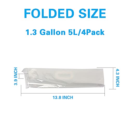 Soddeph Collapsible Water Container Bag, BPA Free Food Grade Clear Plastic Storage Jug for Sport Camping Riding Mountaineer,Freezable, Food Grade (4-pack-1.3 Gal) - style: 4-pack-1.3 Gal