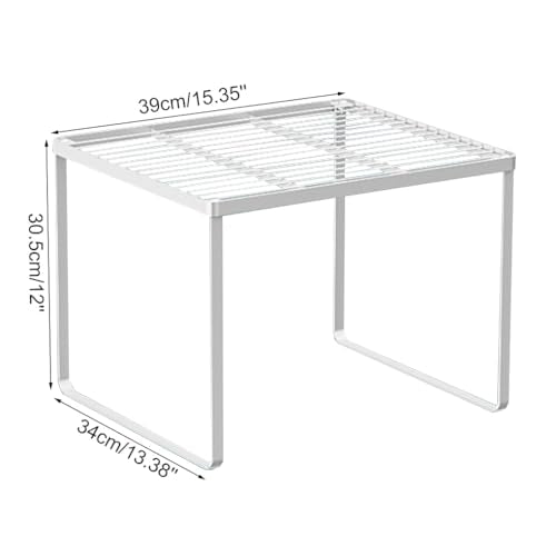 Kitchen Cabinet Storage Shelf Stackable Wire Spice Rack Organizer Heavy Duty Space Saver for Bathroom Bedroom Closet Laundry Room Office Countertop - White, Pack 1 - size: 15.35'' X 13.38'' X 12''