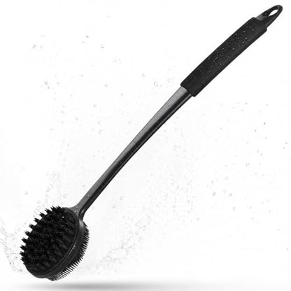 Silicone Back Scrubber for Shower, 17" Long Handle Body Brush, Black - color: Black