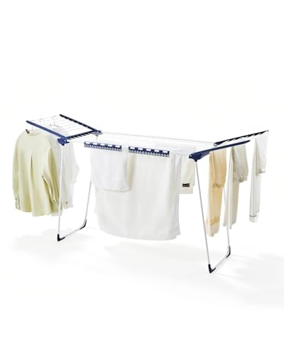 JS HANGER Clothes Drying Rack with Fold-Out Wings & Sock Clips, Extra Wide 73" Laundry Rack Indoor Outdoor, Folding Drying Rack for Clothes, Towels & Delicates, Space Saving for Apartment - color: White-fold Out Wings